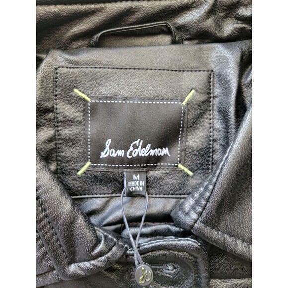 SAM Edelman Faux Leather Box Quilted Shacket Coat Black Size Medium - Picture 6 of 8